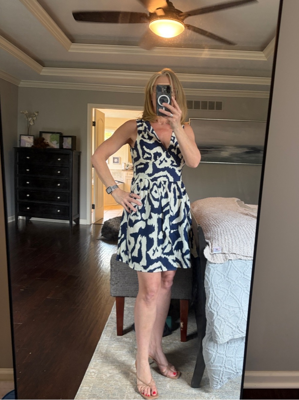 Cupshe Navy and White Sleeveless V-Neck Mini Dress